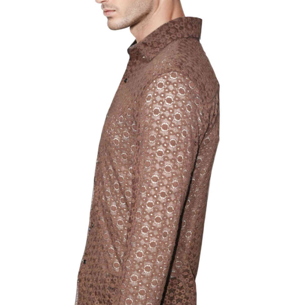 Gucci Brown Premium See-through Men's Shirt-2