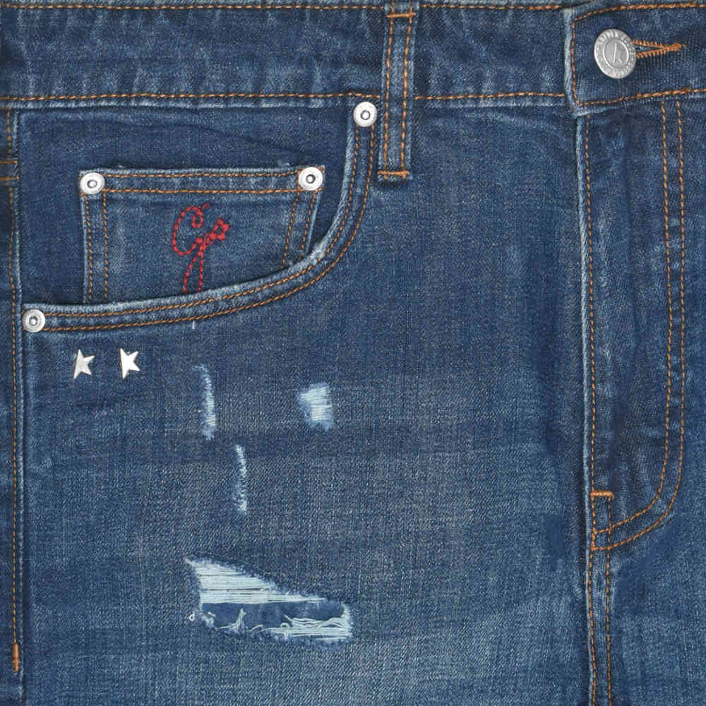 Golden Goose Pocket Printed Blue Ripped Denim Jeans-2
