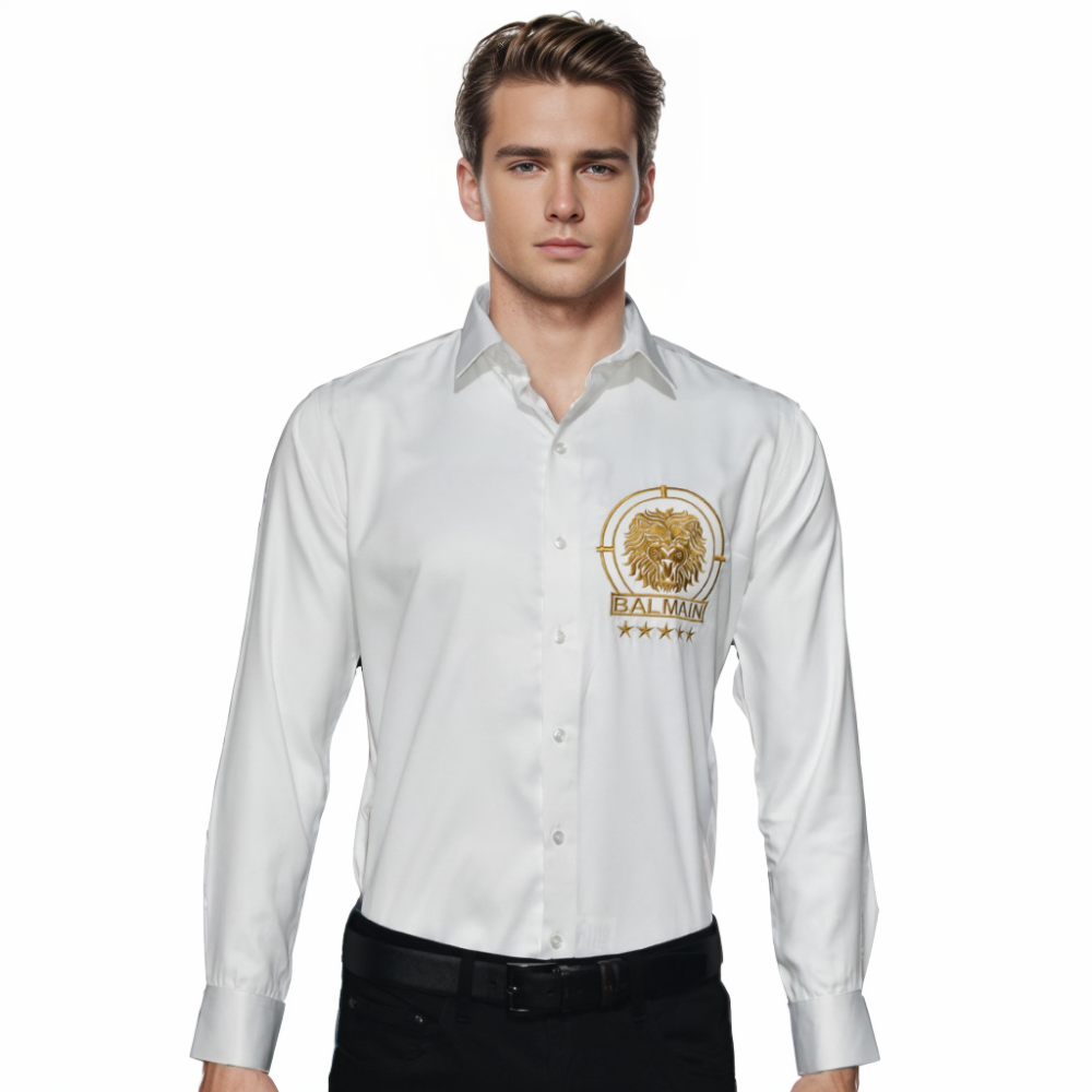 White Balmain Tiger Embroidered Black Premium Shirt