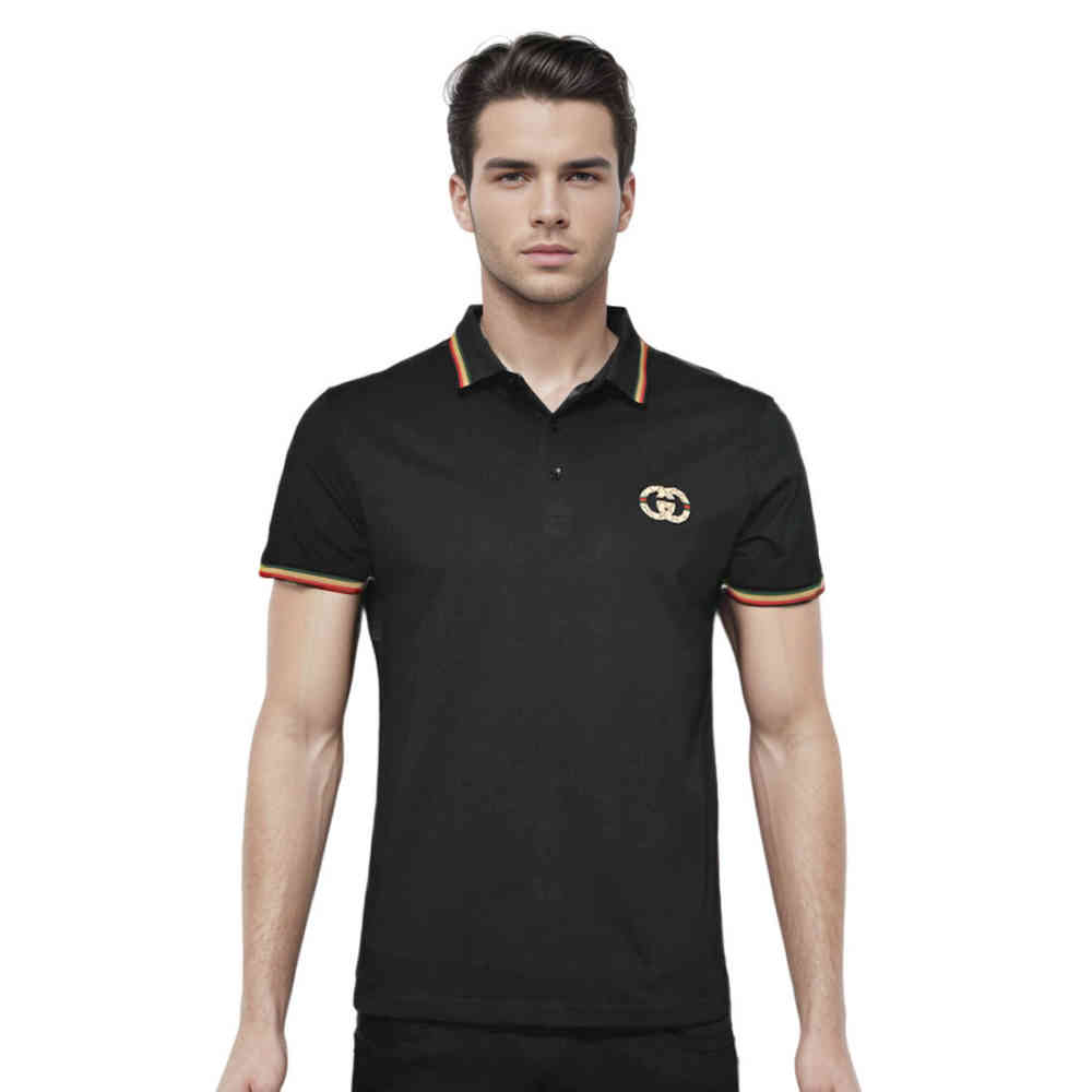 Black Gucci Embossed Logo Brown Premium Quality T-shirt