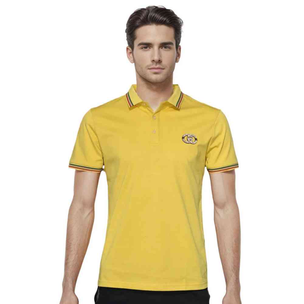 Yellow Gucci Embossed Logo Brown Premium Quality T-shirt