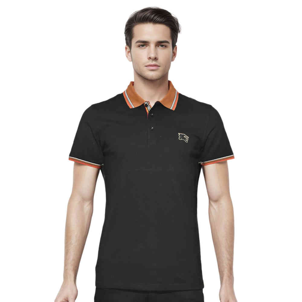 Black Burberry Embossed Logo White Premium Quality T-shirt