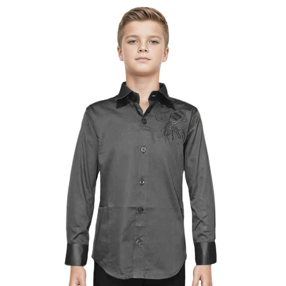 Grey Gucci Bee Embroidered Black Kids Shirt