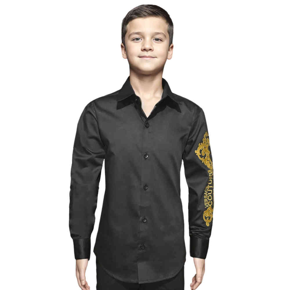 Black Versace Baroque-print White Kids Shirt