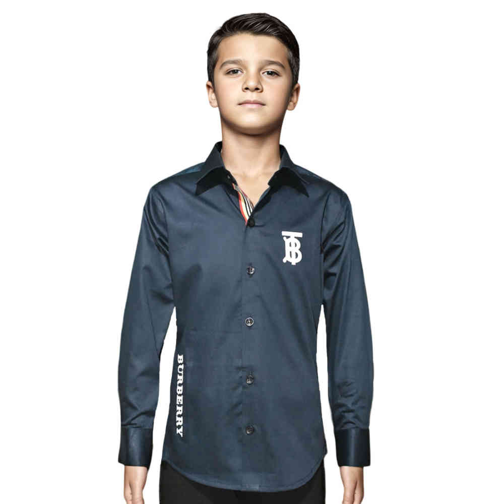 Navy Blue Burberry Embroidered Premium Sky Blue Kids Shirt