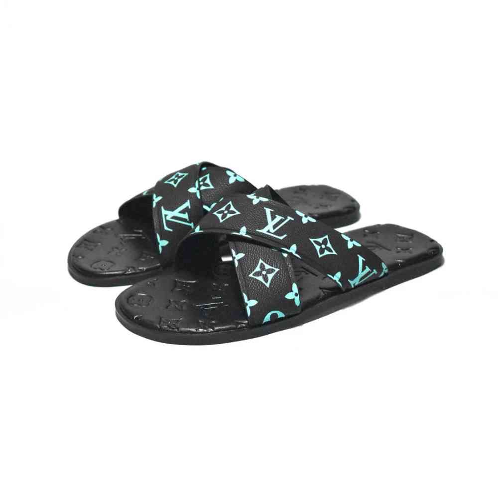 Black & Blue Louis Vuitton Black & White Premium Quality Men's Flip-Flops
