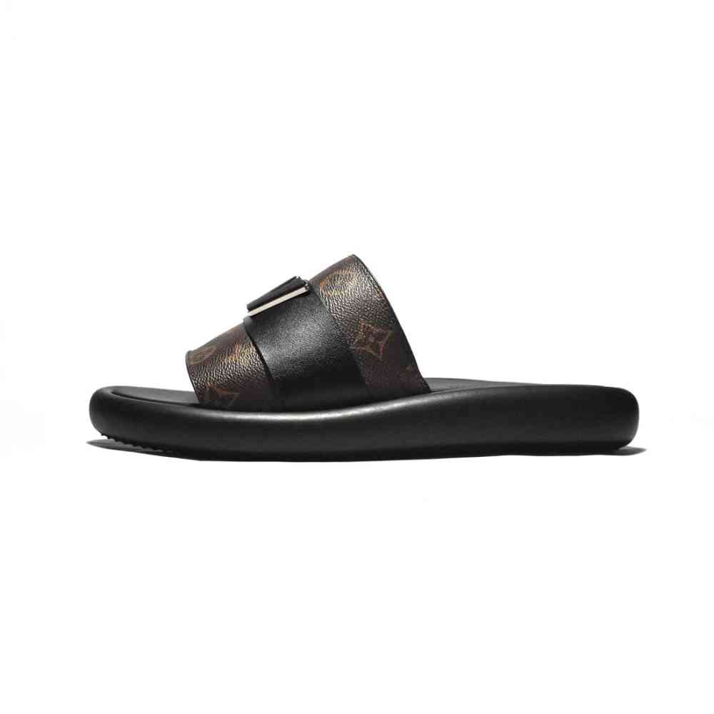 Louis Vuitton Brown & Black Premium Quality Men's Logo Flip-flops-thumb-1
