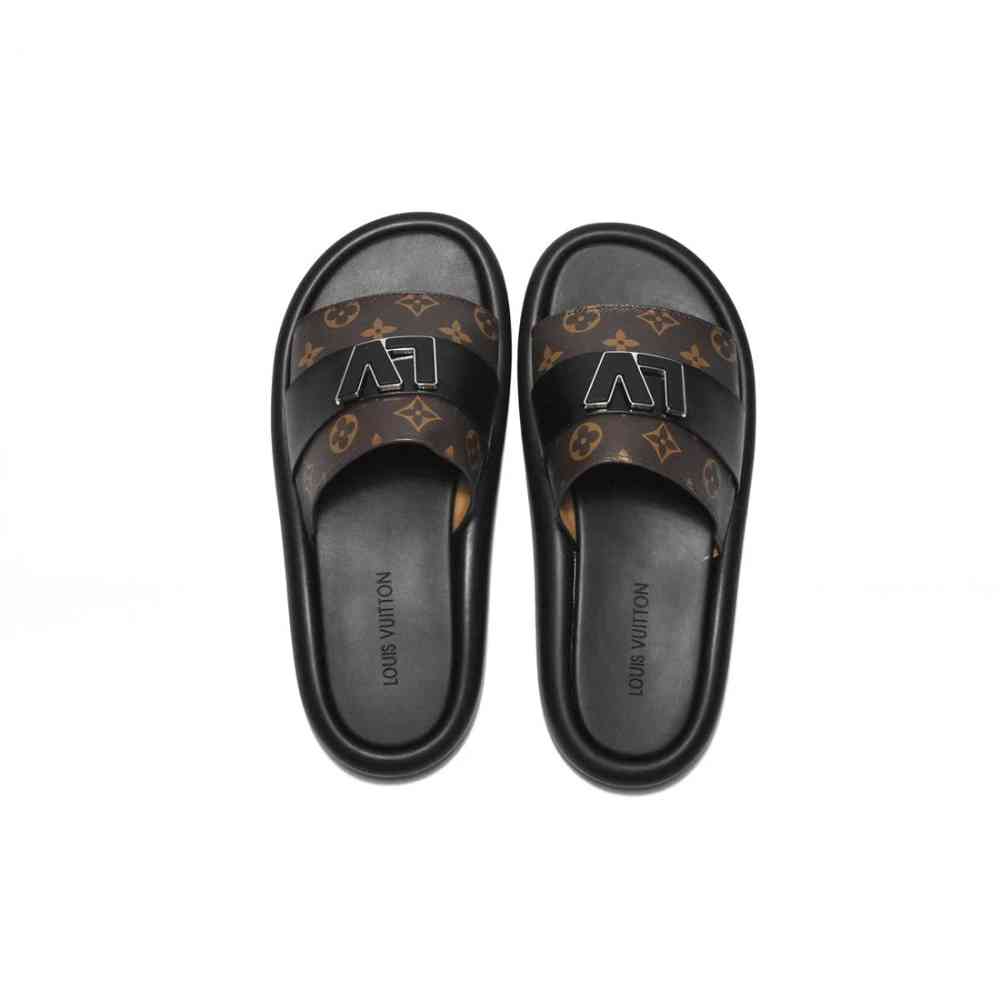 Louis Vuitton Brown & Black Premium Quality Men's Logo Flip-flops-thumb-3