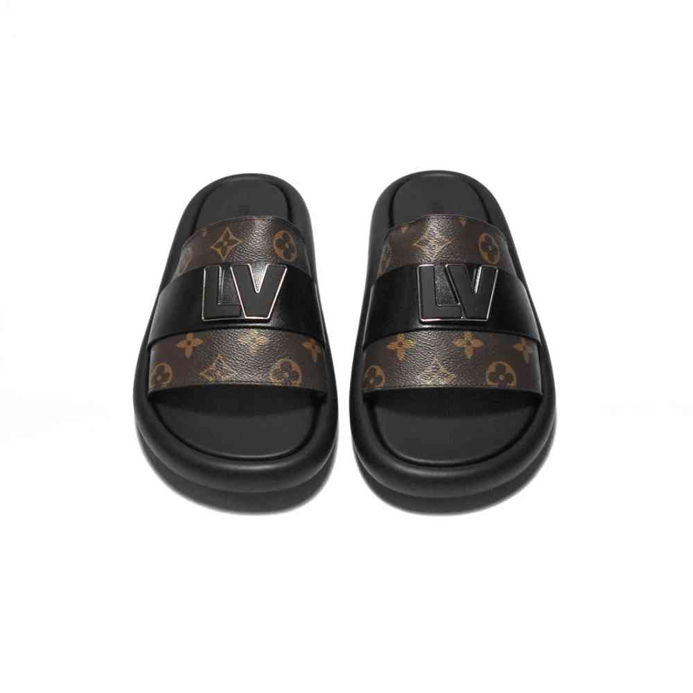 Louis Vuitton Brown & Black Premium Quality Men's Logo Flip-flops-thumb-4