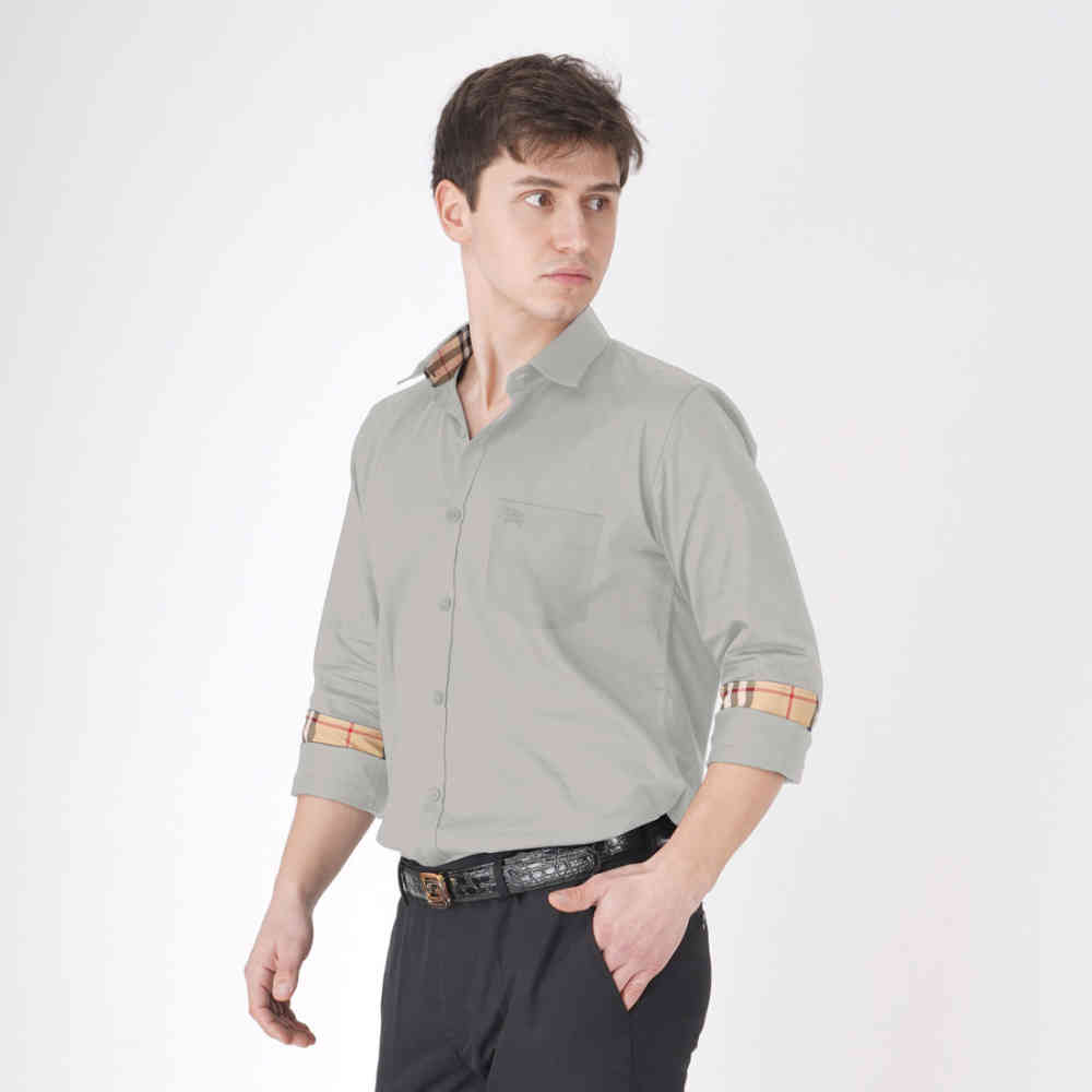 Burberry Olive Grey Premium Quality Shirt-thumb-3