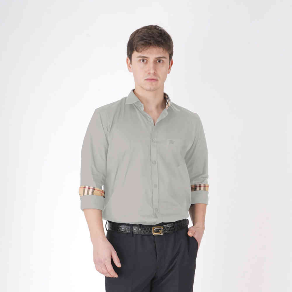 Olive Grey Burberry White Premium Quality Shirt
