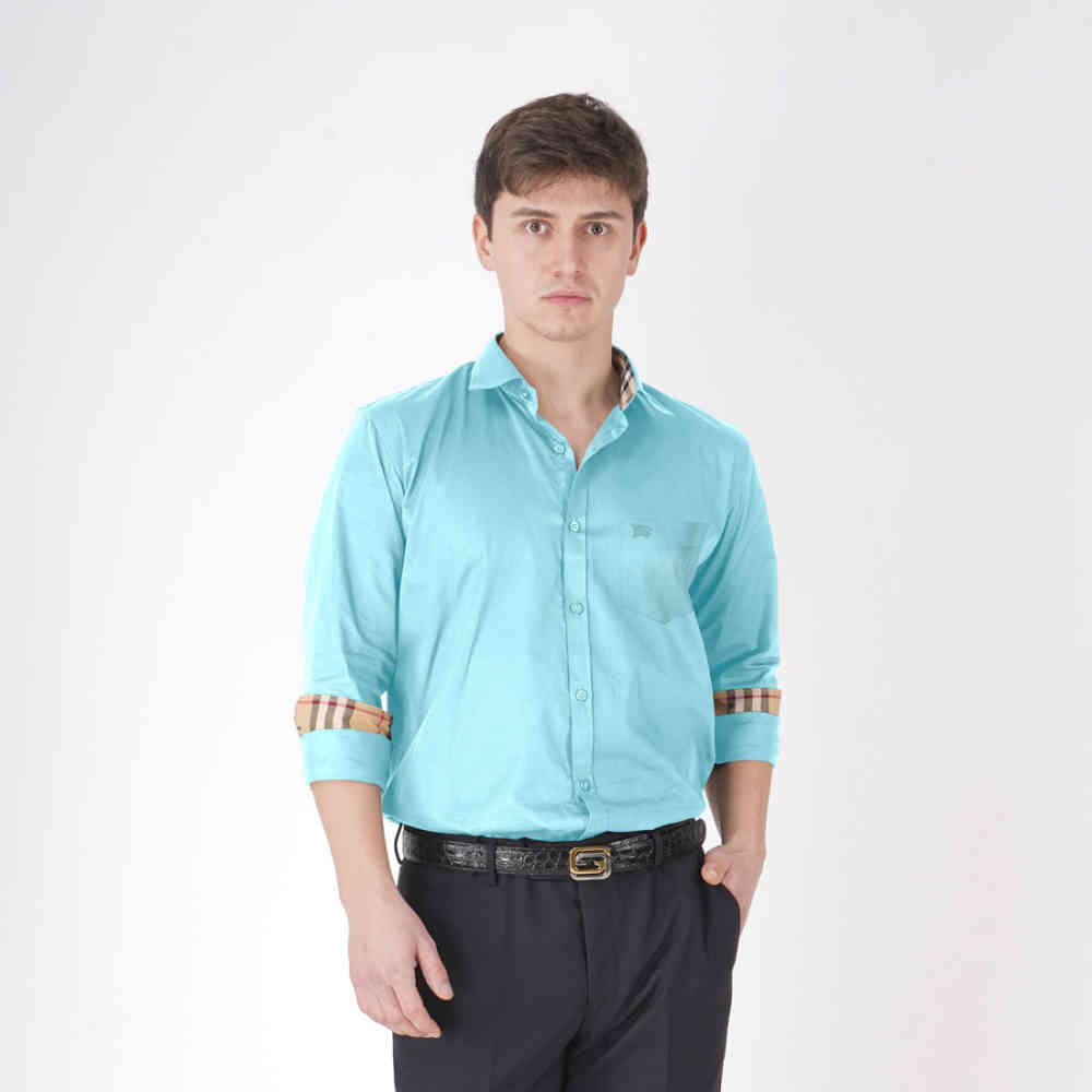 Mint Blue Burberry White Premium Quality Shirt