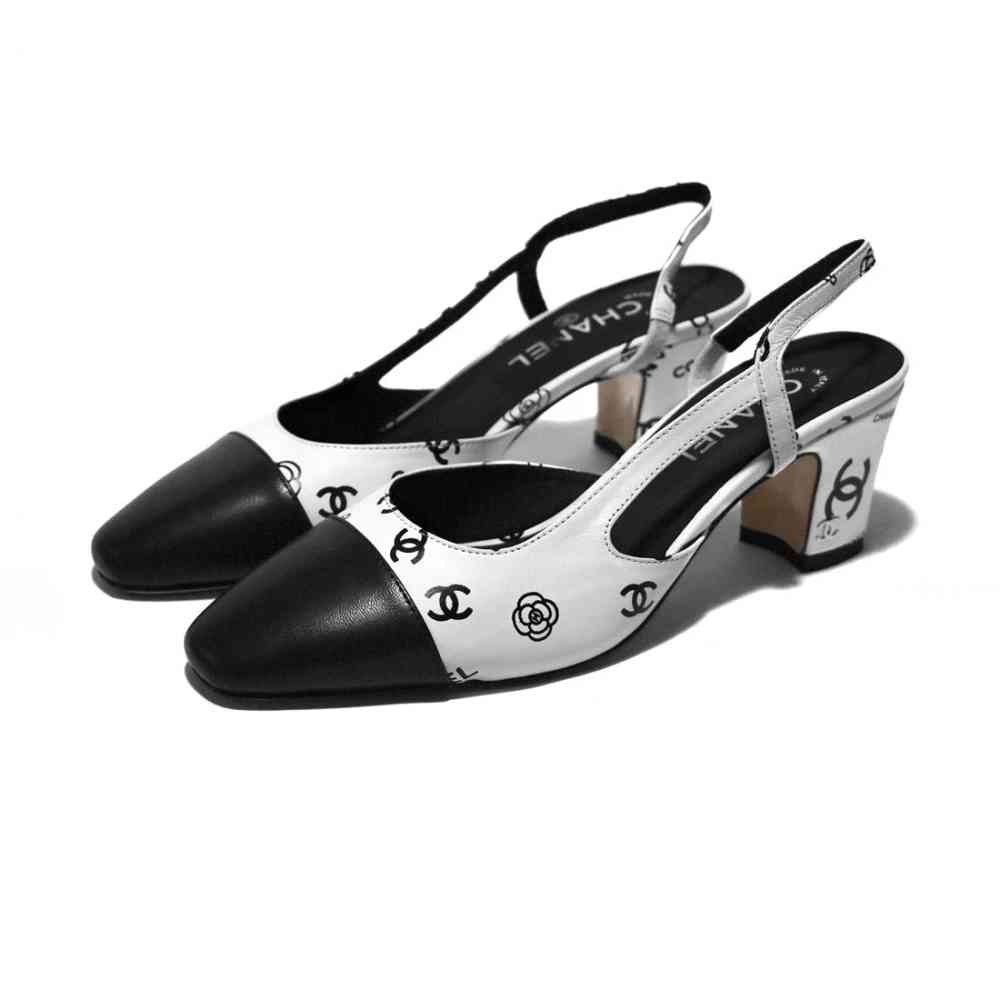 White & Black Chanel Black Premium Quality Heels Sandals