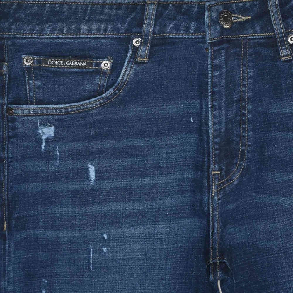Dolce & Gabbana Dark Blue Ripped Denim Jeans-2