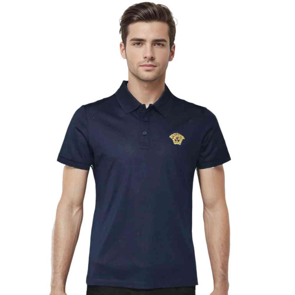 Navy Blue Versace White Premium Quality Polo T-shirt
