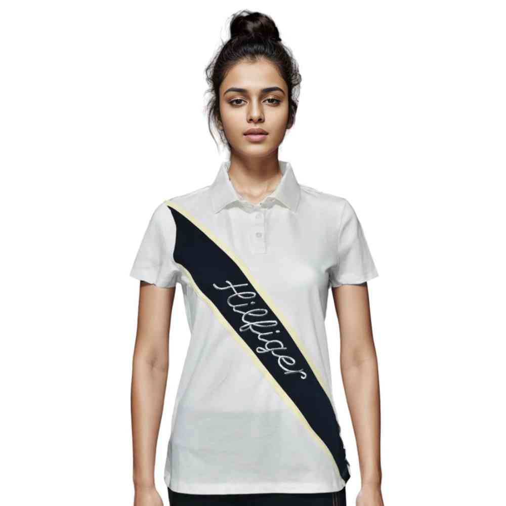 White Tommy Hilfiger Dark Blue Premium Quality Women T-shirt