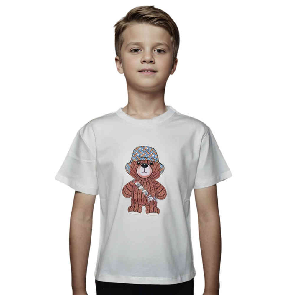 White Burberry Teddy Print Brown Premium Kids T-shirt