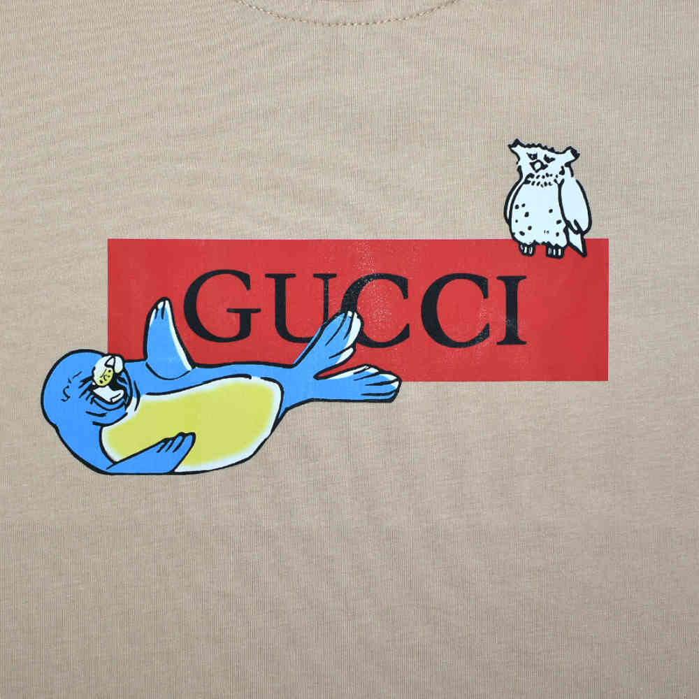 Gucci Baby Seal Print Brown Premium Kids T-shirt-thumb-3