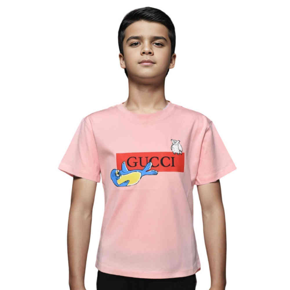 Pink Gucci Cream Premium Seal Print Kids T-shirt