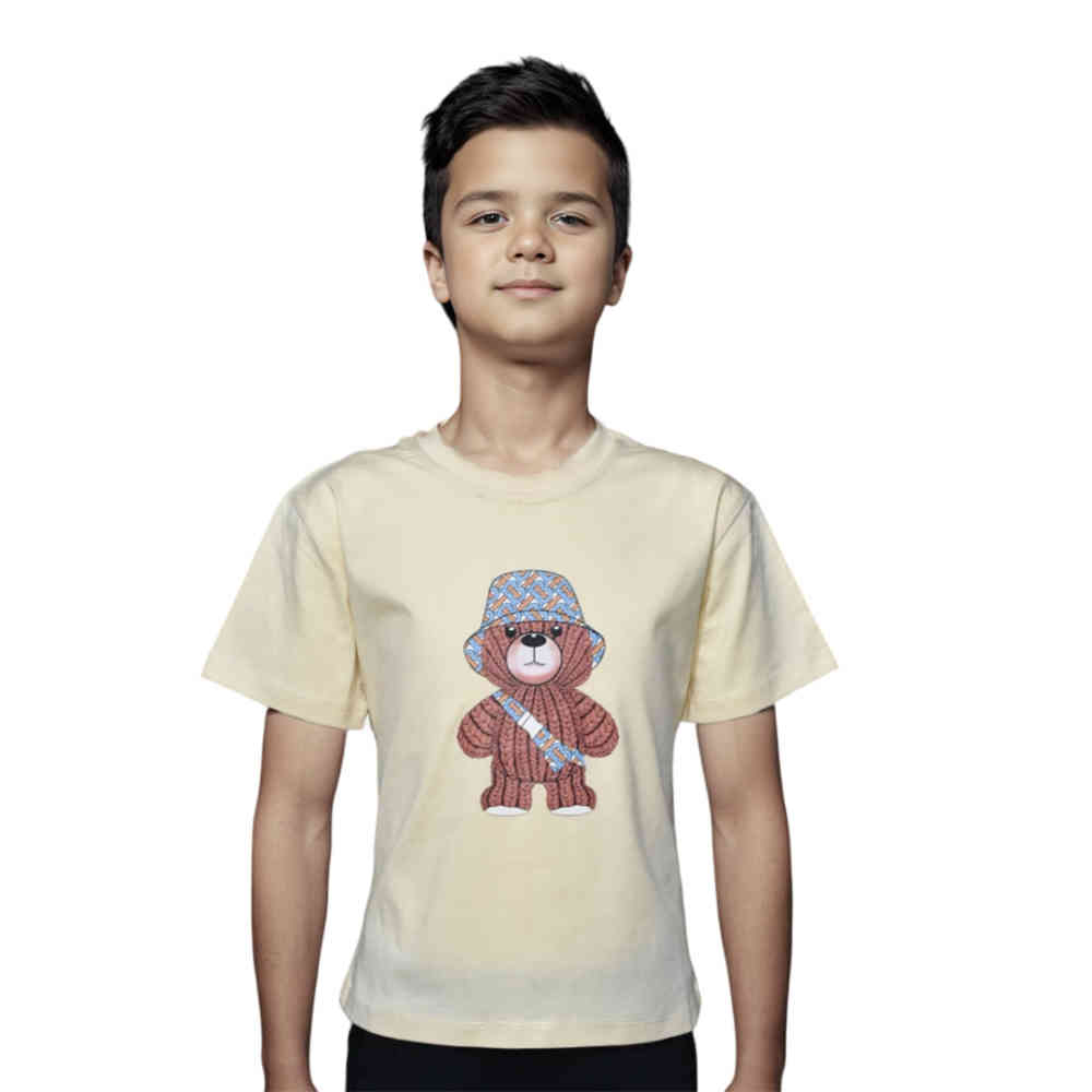 Cream Burberry Teddy Print Brown Premium Kids T-shirt