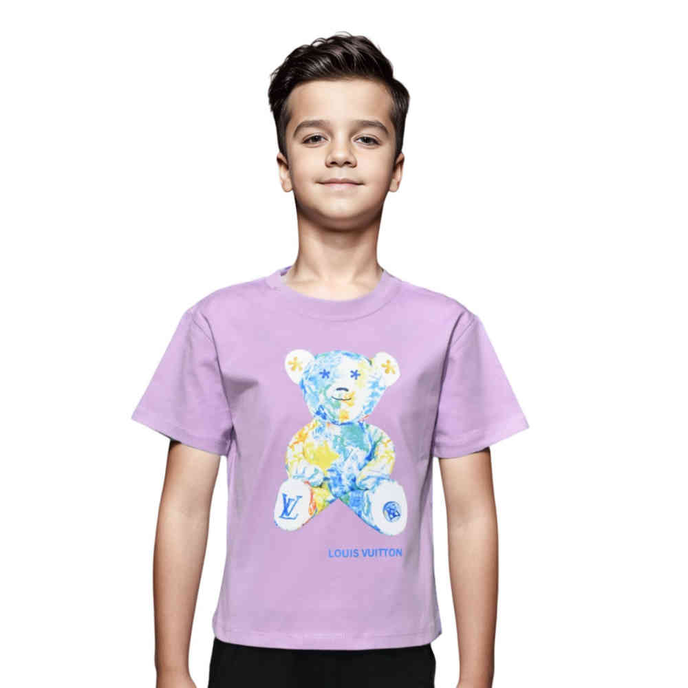 Purple Louis Vuitton Cream Premium Teddy Print Kids T-shirt