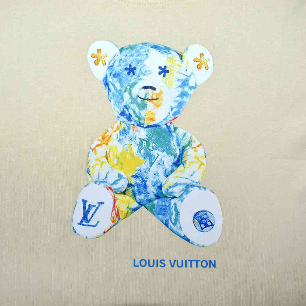 Louis Vuitton Cream Premium Teddy Print Kids T-shirt-3
