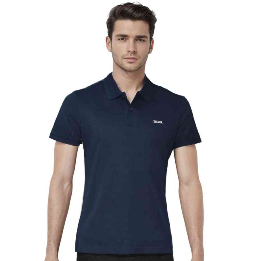 Navy Blue Zegna White Premium Quality Short Sleeve T-shirt