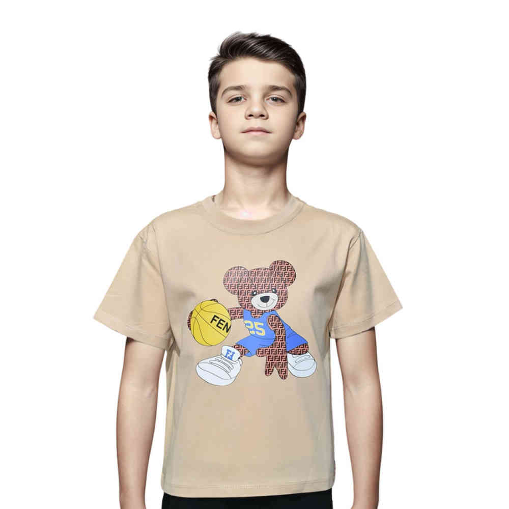 Brown Fendi Basketball Teddy-Bear White Premium Kids T-shirt