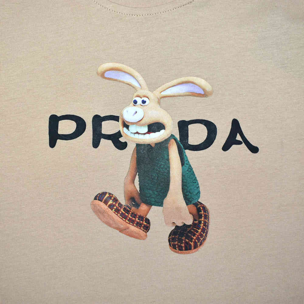 Prada Bunny Print Brown Premium Kids T-shirt-thumb-3