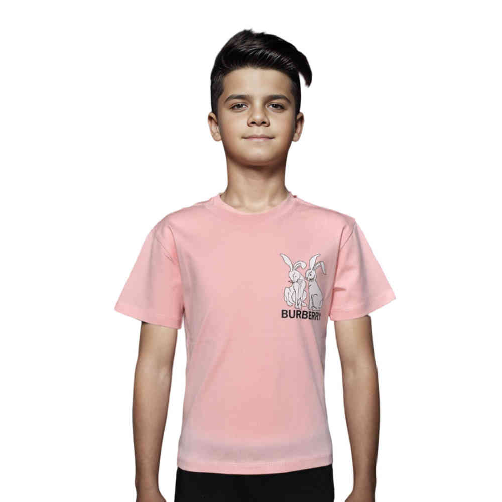 Pink Burberry Animal Kingdom Print White Kids T-shirt