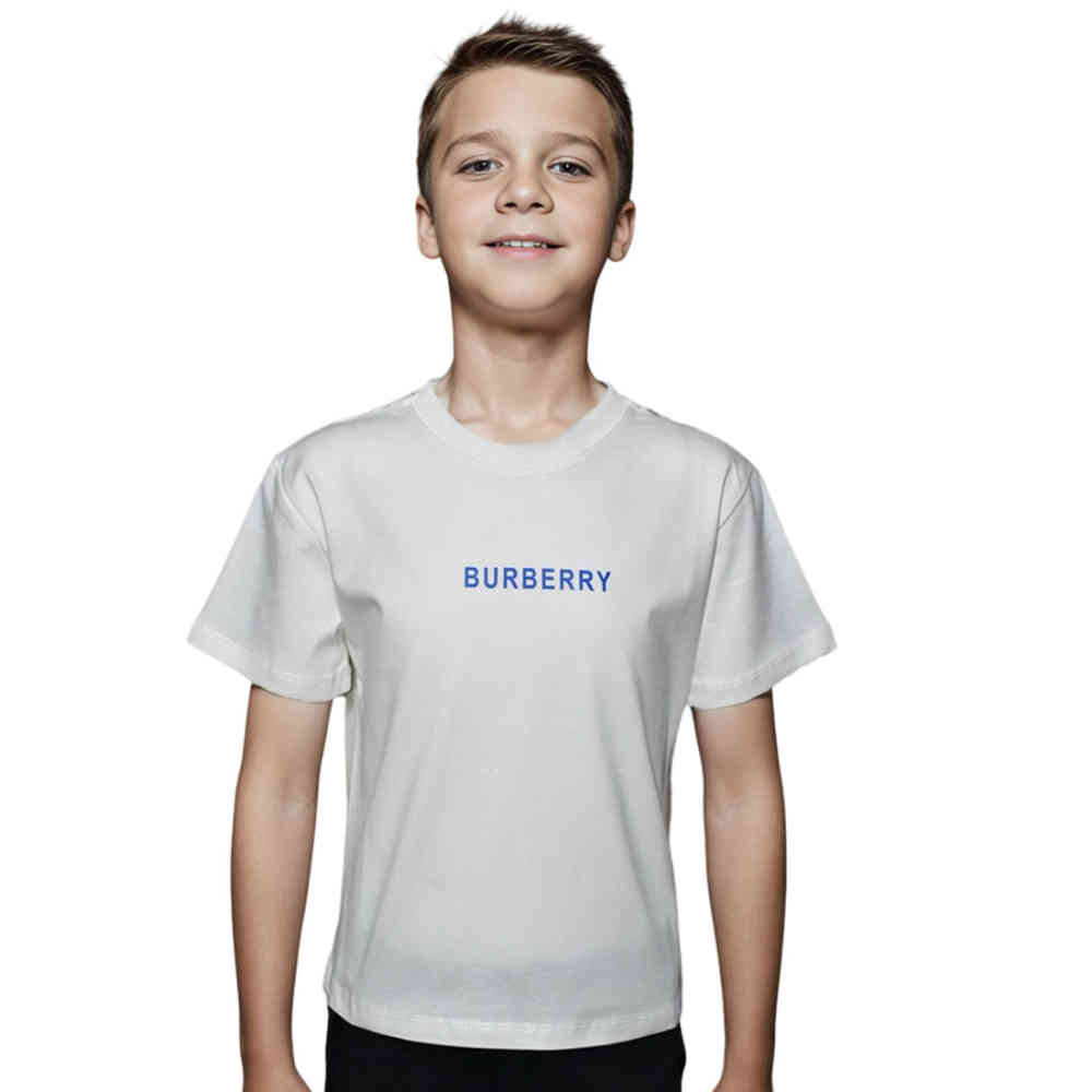 White Burberry Logo Print Brown Premium Kids T-shirt