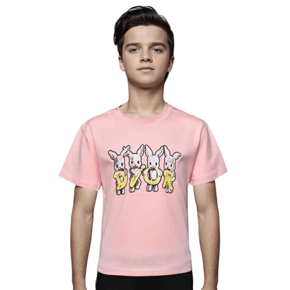Pink Dior Rabbit Print Black Premium Kids T-shirt