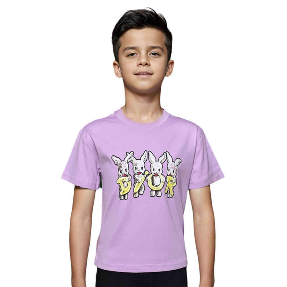Purple Dior Rabbit Print Black Premium Kids T-shirt