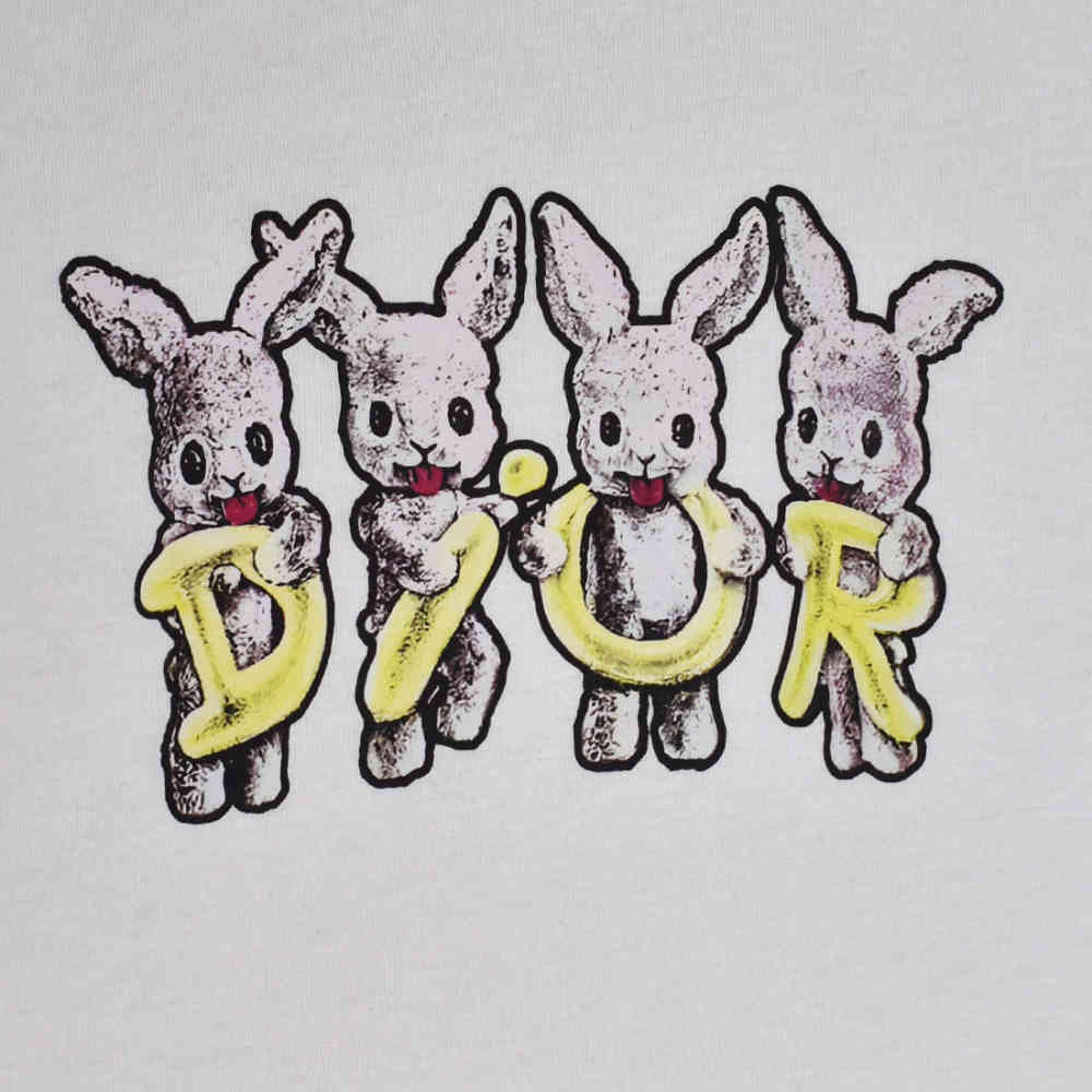 Dior Rabbit Print White Premium Kids T-shirt-thumb-3
