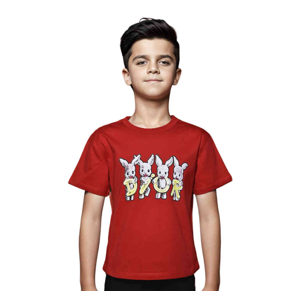 Red Dior Rabbit Print Black Premium Kids T-shirt