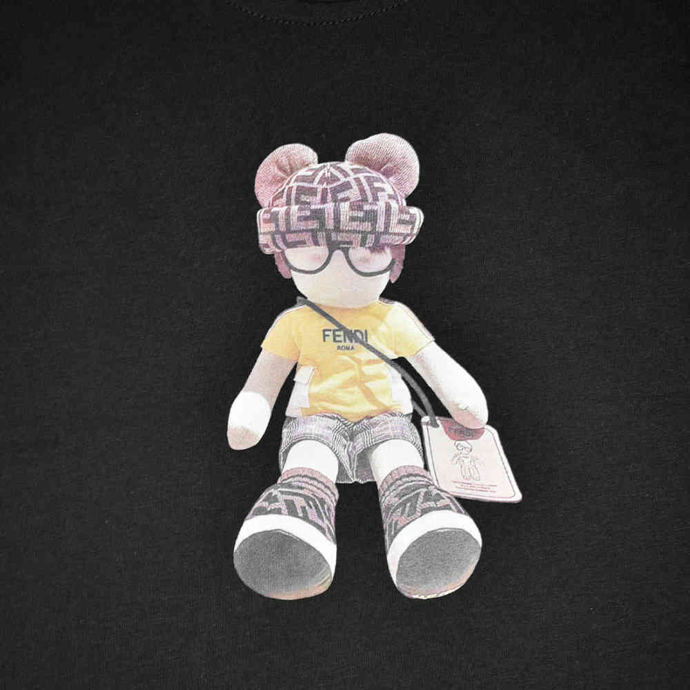 Fendi Teddy Print Black Premium Kids T-shirt-thumb-3