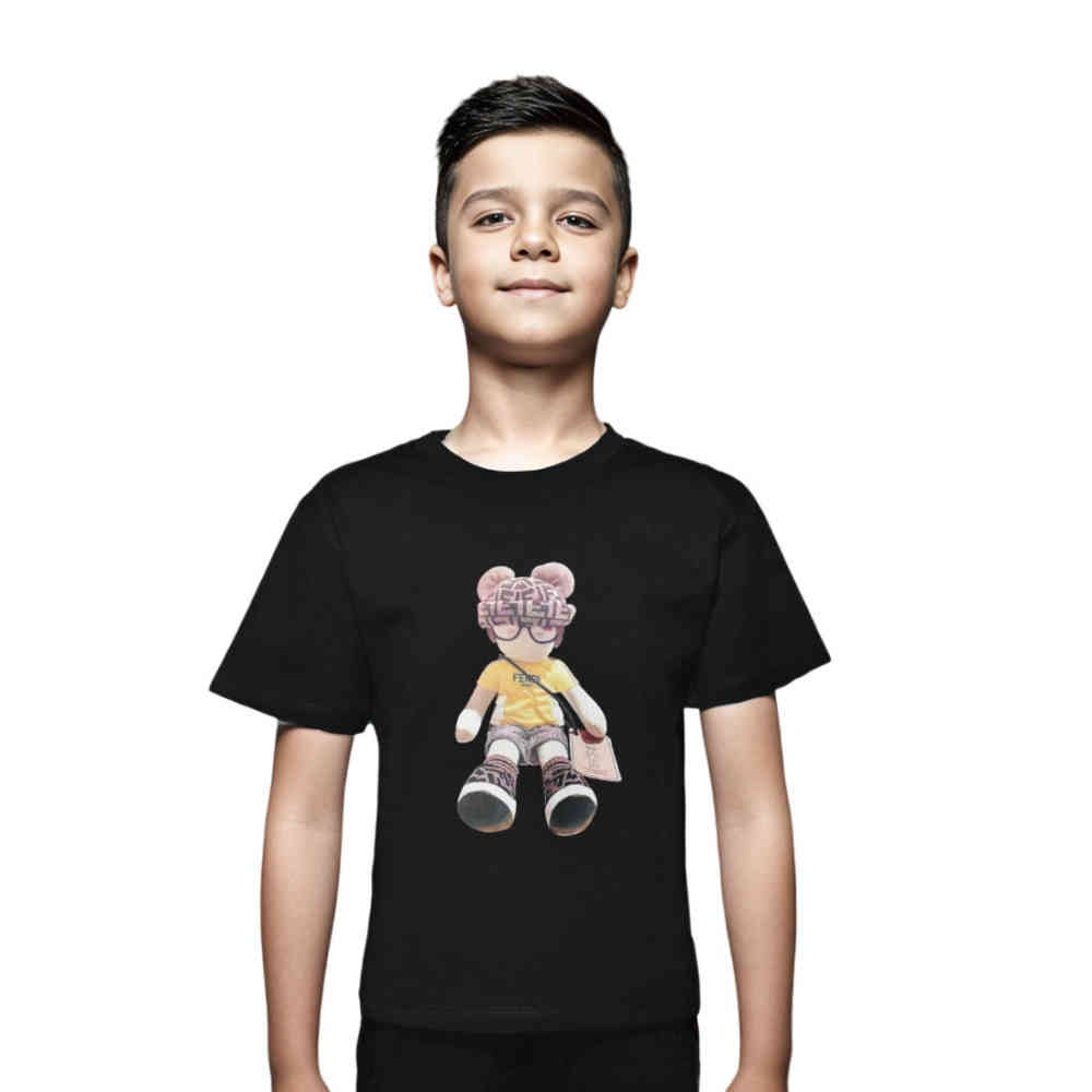 Fendi Teddy Print Black Premium Kids T-shirt-thumb-0