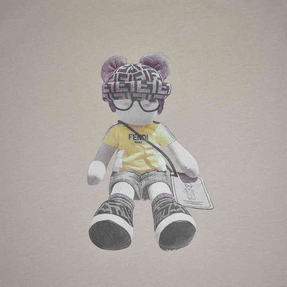 Fendi Teddy Print Brown Premium Kids T-shirt-thumb-3