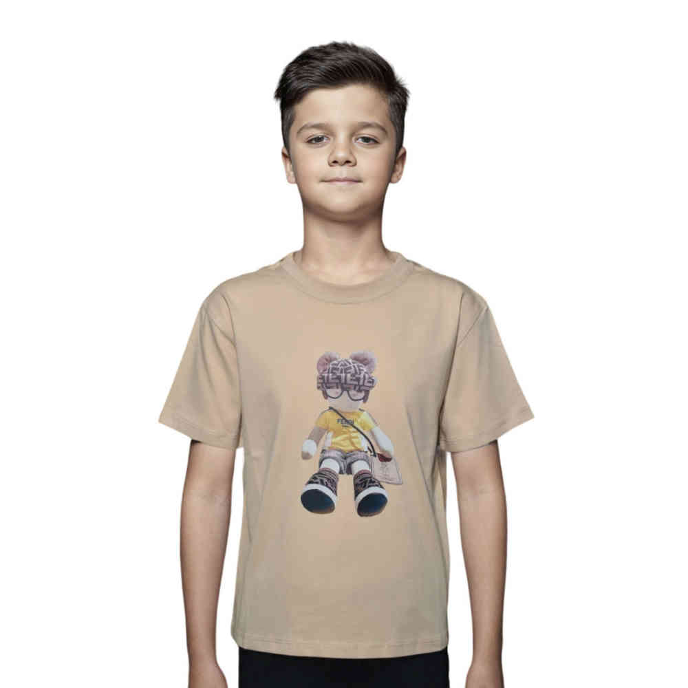 Brown Fendi Teddy Print Black Premium Kids T-shirt