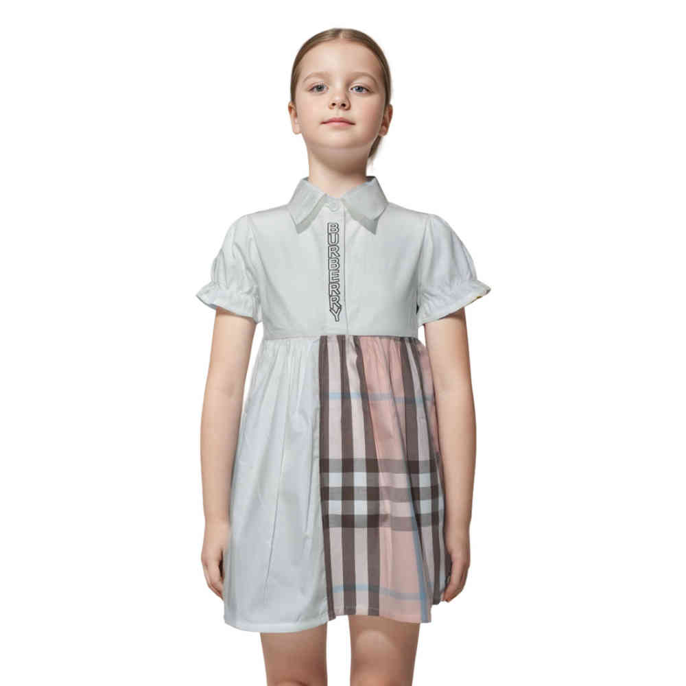 Pink Burberry White Premium Quality Dress