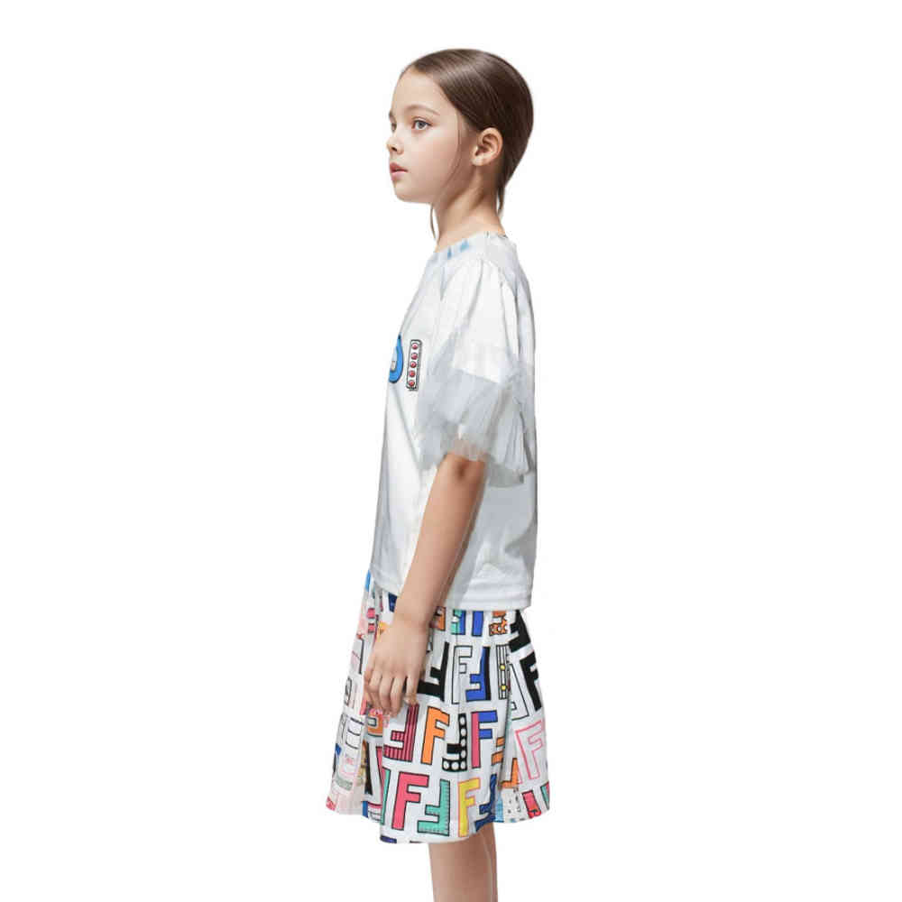 Fendi Printed White Premium Girls Co-ord Set-2