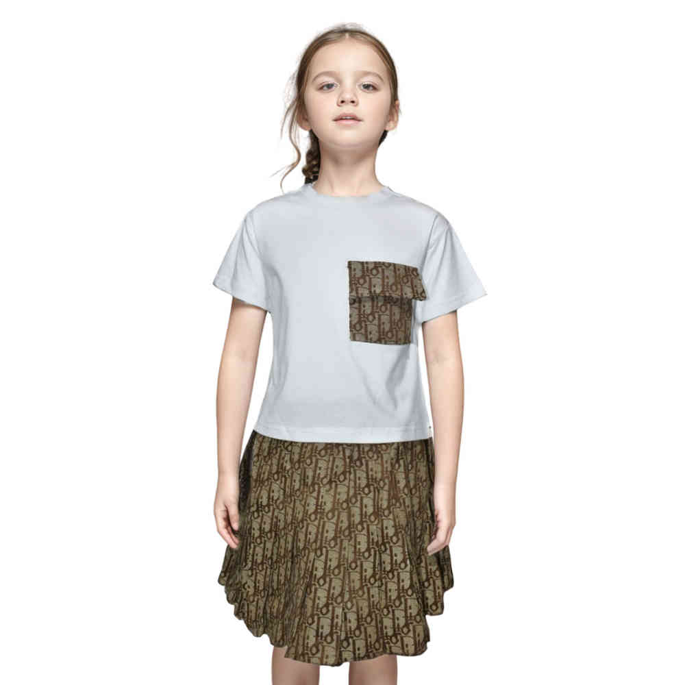 Dior Brown Premium Quality Girls Co-ord Set-thumb-0