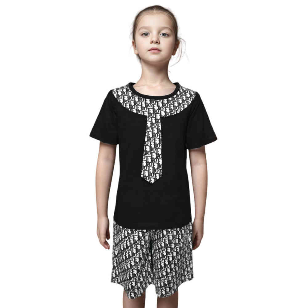 Dior Printed Black Premium Girls Co-ord Set-thumb-0
