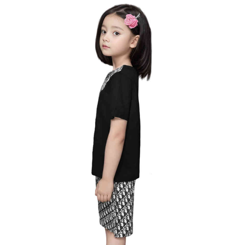 Dior Printed Black Premium Girls Co-ord Set-thumb-2