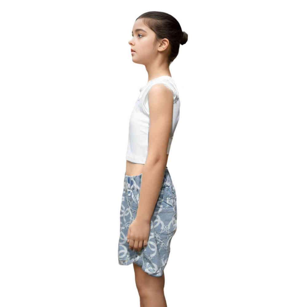 Chanel Embroidered logo White Premium Girls Co-ord Set-2