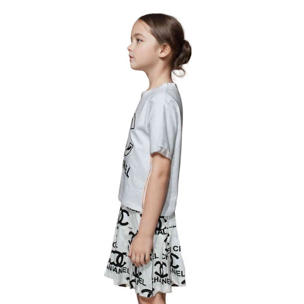 Chanel Embroidered logo White Premium Girls Co-ord Set-thumb-2