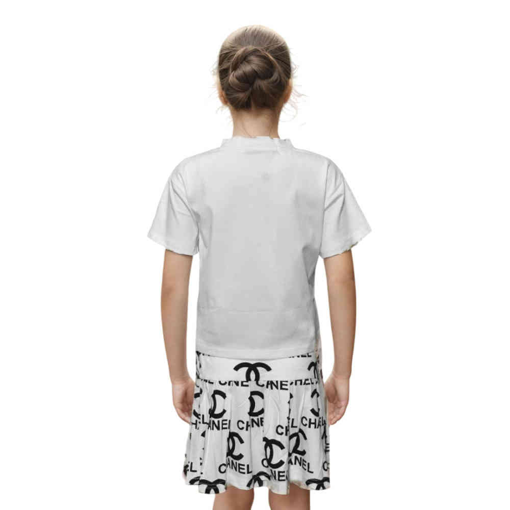 Chanel Embroidered logo White Premium Girls Co-ord Set-thumb-1