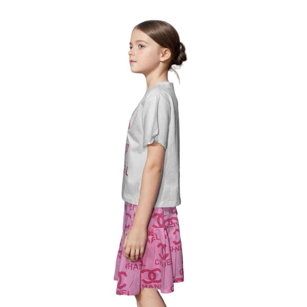 Chanel Embroidered logo Pink Premium Girls Co-ord Set-thumb-2