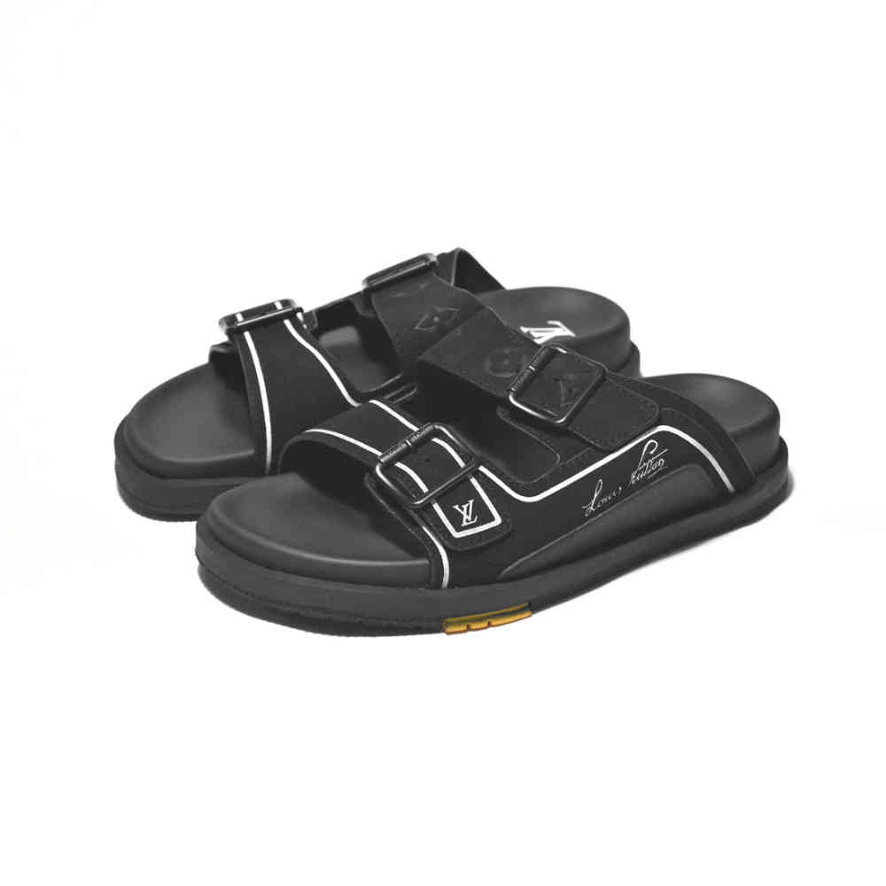Black Louis Vuitton White Premium Quality Men's Flip-flops