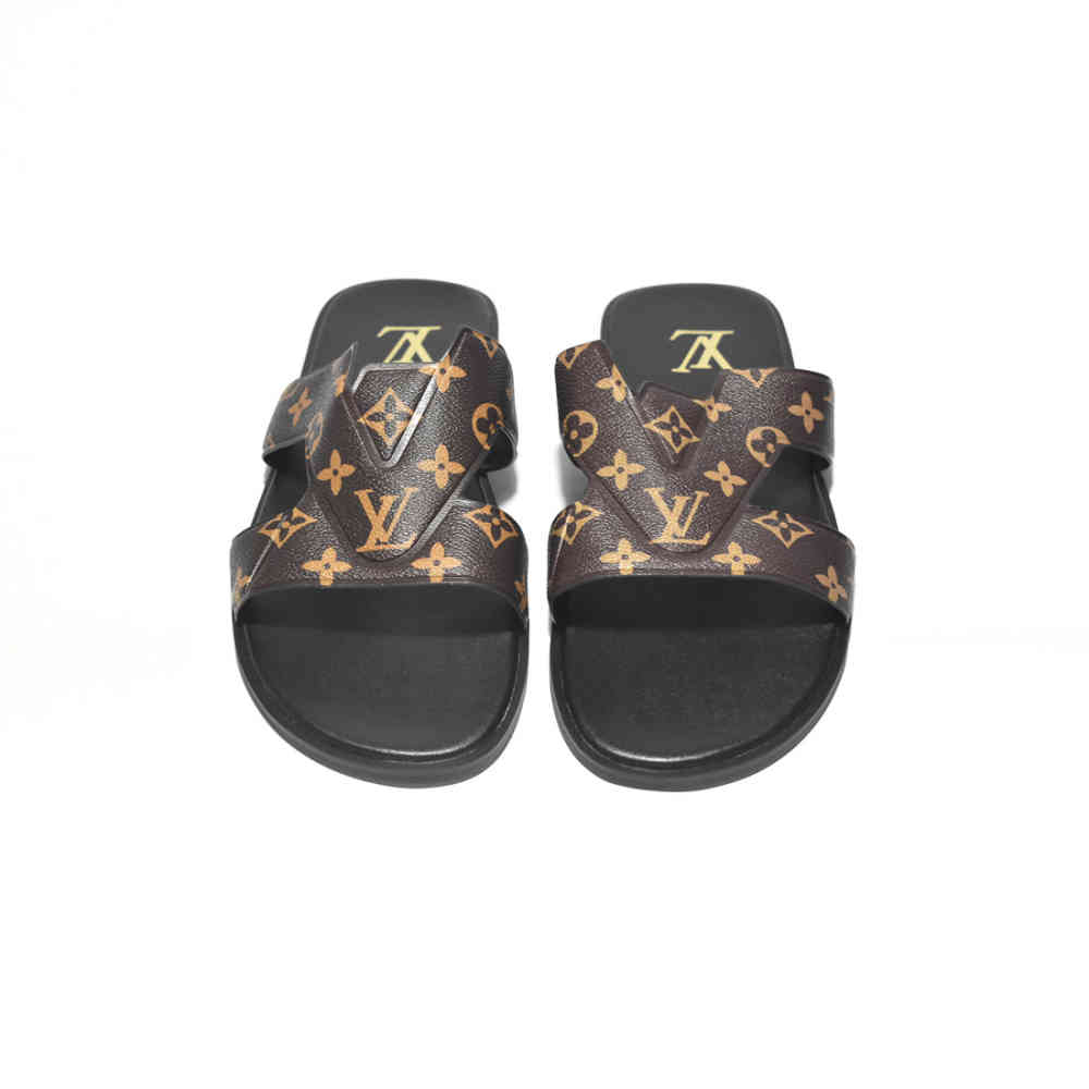 Louis Vuitton Brown & Black Premium Quality Men's Flip-flops-4